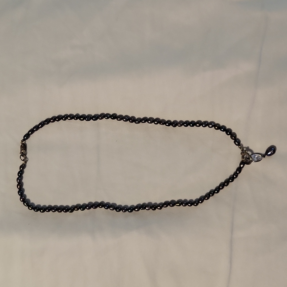 Blue fresh water pearl necklace with crystal drop